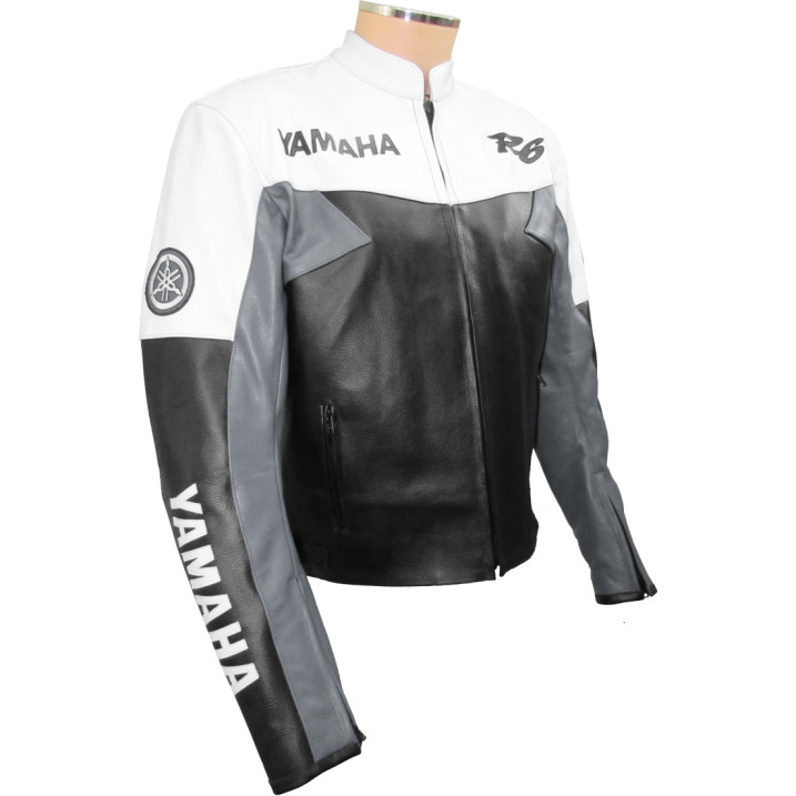 Yamaha R6 Moto Grey Leather Motorcycle Jacket