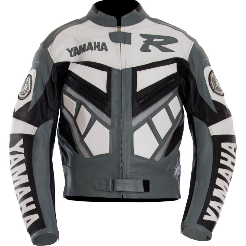 Yamaha R1 Moto Classic Grey Leather Biker Motorcycle Suit 