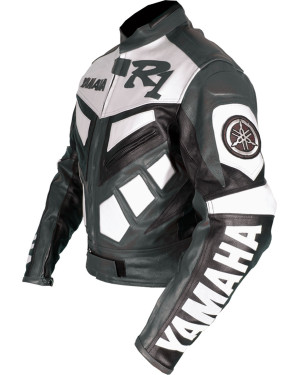 Yamaha R1 Grey Classic Leather Biker Jacket