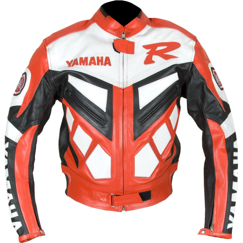 Yamaha Classic Red Leather Motorcycle Jacket